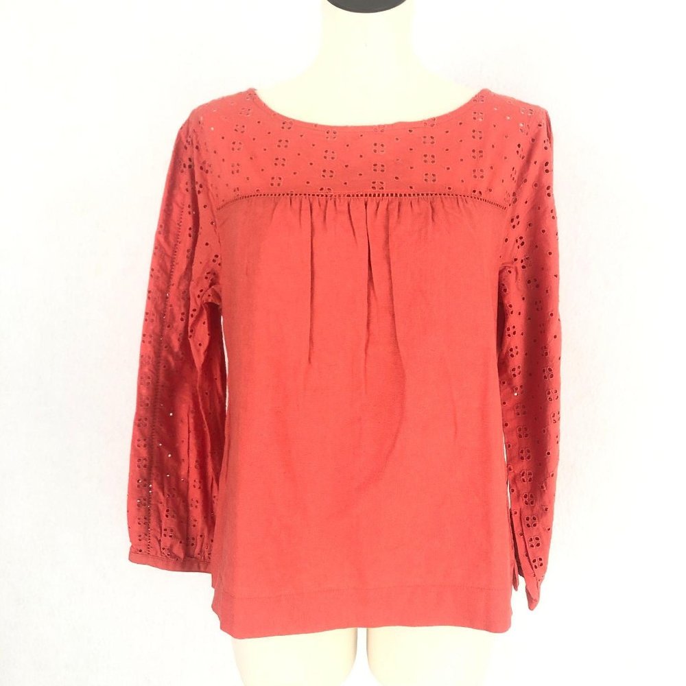 J. Crew NWT Coral Linen Blend Eyelet Top Sz M - Picture 1 of 9